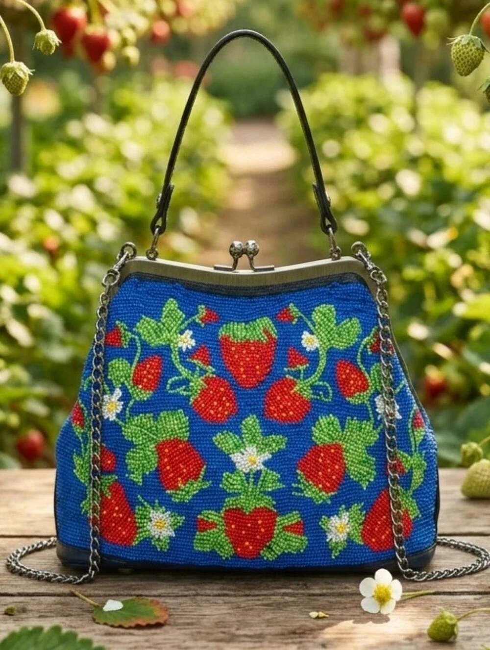 Patricia Nash Laureana Strawberry Beaded Kisslock Satchel - NWT